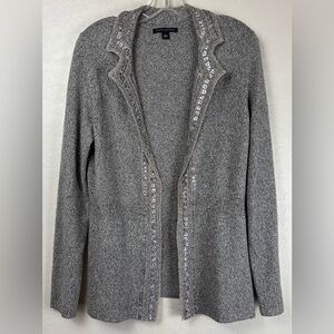Banana Republic Lambswool Cashmere‎ Cardigan Sz M Sequins Silver Embroidery 1153